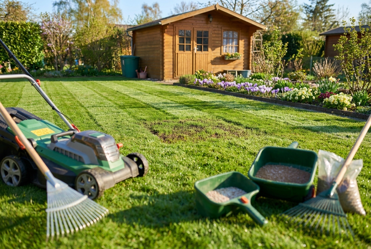 Rasenpflege im Kleingarten: Dein Jahresplan für sattgrünes Gras